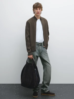 Kardigan Na Suwak Ze 100% Bawełny - Szarawozielony - - Massimo Dutti - Mężczyzna