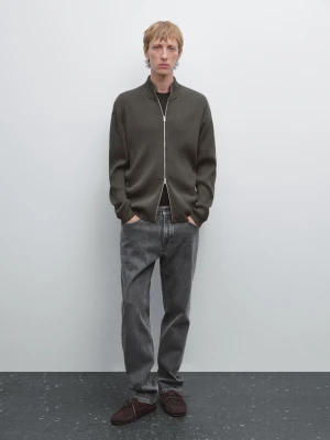 Kardigan Na Suwak Ze 100% Bawełny - Szary Antracytowy - - Massimo Dutti - Mężczyzna
