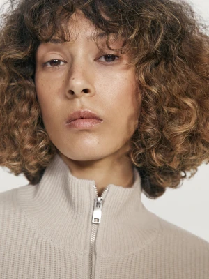 Kardigan Na Suwak Ze 100% Kaszmiru - Beżowy - - Massimo Dutti - Kobieta