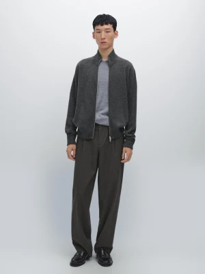Kardigan Na Suwak Ze 100% Kaszmiru - Ciemnoszary - - Massimo Dutti - Mężczyzna