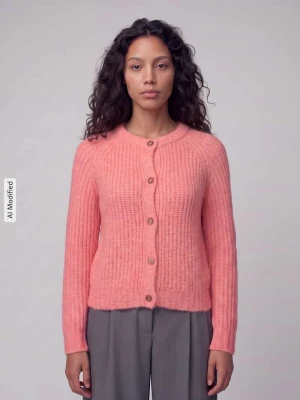 kardigan o kroju regular fit z dodatkiem wełny model 'ASHLEY CARDIGAN' Pepe Jeans Koralowy