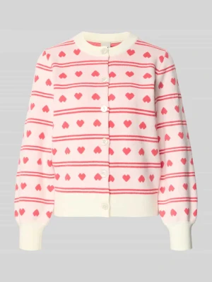 Kardigan o kroju regular fit z wyhaftowanym motywem na całej powierzchni model ‘Brielle’ Ichi