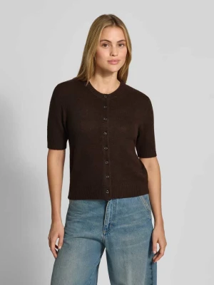 kardigan o kroju slim fit z czystego lnu w imitacji dzianiny Stefanel Ciemnobrązowy
