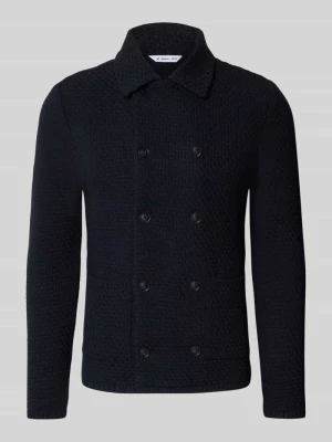 kardigan o kroju slim fit z domieszką lnu i wełny z alpaki w imitacji dzianiny Manuel Ritz Granatowy