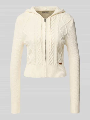 Kardigan o kroju slim fit z mieszanki bawełny i wełny z wzorem warkoczowym Guess Écru
