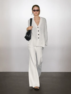 Kardigan Oversize Z Cienkiej Dzianiny - Biały - - Massimo Dutti - Kobieta