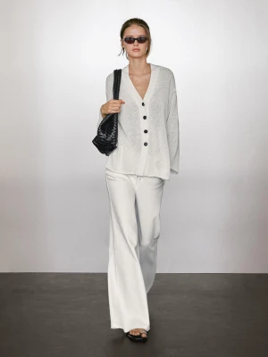 Kardigan Oversize Z Cienkiej Dzianiny - Biały - - Massimo Dutti - Kobieta