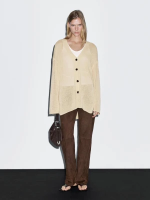 Kardigan Oversize Z Cienkiej Dzianiny - Waniliowy - - Massimo Dutti - Kobieta