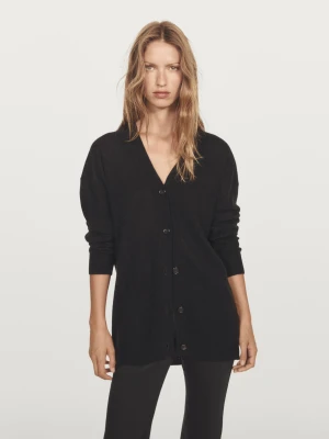Kardigan Oversize Ze 100% Kaszmiru Z Dekoltem W Serek - Czarny - - Massimo Dutti - Kobieta
