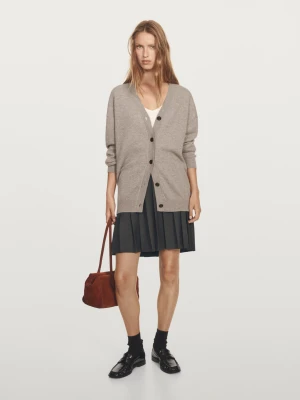 Kardigan Oversize Ze 100% Kaszmiru Z Dekoltem W Serek - Szarobrązowy - - Massimo Dutti - Kobieta