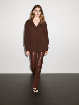 Kardigan Oversize Ze 100% Kaszmiru Z Dekoltem W Serek - Terakota - - Massimo Dutti - Kobieta