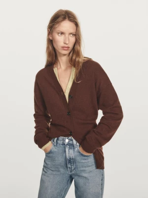 Kardigan Oversize Ze 100% Kaszmiru Z Dekoltem W Serek - Terakota - - Massimo Dutti - Kobieta