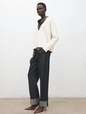 Kardigan pleciony ścieg kremowy / écru - Kobieta - - MANGO