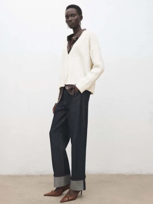 Kardigan pleciony ścieg kremowy / écru - Kobieta - - MANGO