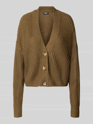 Kardigan rozpinany o kroju boxy z dekoltem w serek model 'CAROL' Only Khaki