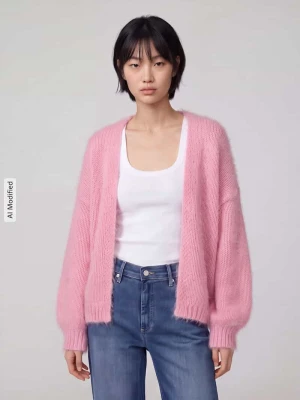 kardigan rozpinany o kroju loose fit z bufiastymi rękawami model 'MAYBE' Vero Moda Mocnoróżowy