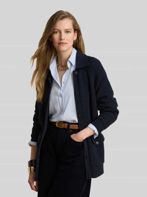 Kardigan rozpinany o kroju loose fit z mieszanki wełny Lauren Ralph Lauren Granatowy