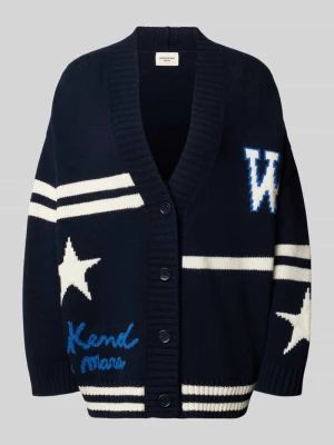 Kardigan rozpinany o kroju oversized z czystej wełny model 'BELGIO' Weekend Max Mara Ciemnoniebieski