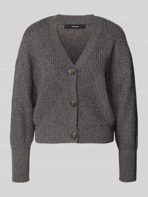 kardigan rozpinany o kroju oversized z dekoltem w serek model 'LEA' Vero Moda Antracytowy