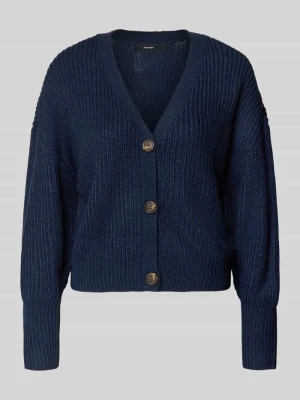kardigan rozpinany o kroju oversized z dekoltem w serek model 'LEA' Vero Moda Ciemnoniebieski