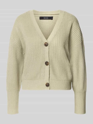 kardigan rozpinany o kroju oversized z dekoltem w serek model 'LEA' Vero Moda Limonkowy