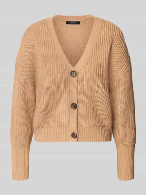 kardigan rozpinany o kroju oversized z dekoltem w serek model 'LEA' Vero Moda Piaskowy