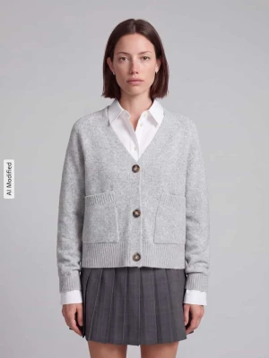 kardigan rozpinany o kroju oversized z dodatkiem wełny model 'BOOM' Vero Moda Jasnoszary melanż