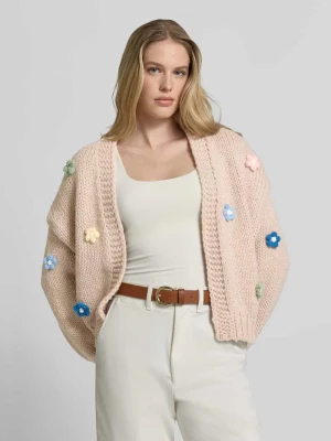 Kardigan rozpinany o kroju oversized z kwiatowym, ozdobnym obszyciem Apricot
