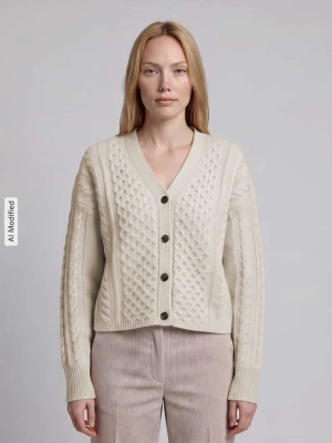 kardigan rozpinany o kroju regular fit z czystej wełny model 'PRIMO' Weekend Max Mara Piaskowy