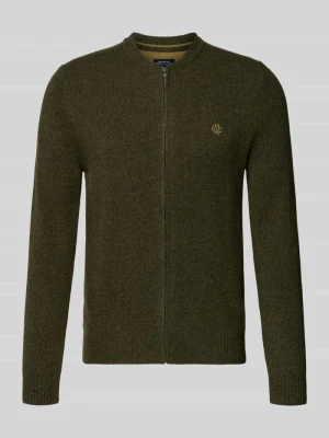 kardigan rozpinany o kroju regular fit z czystej wełny z wyhaftowanym logo MCNEAL Khaki melanż