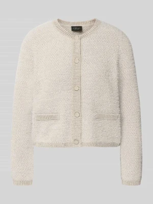 kardigan rozpinany o kroju regular fit z dekoltem typu crew neck s.Oliver Piaskowy