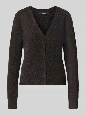 kardigan rozpinany o kroju regular fit z dekoltem w serek model 'DOFFY' Vero Moda Czekoladowy