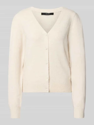 kardigan rozpinany o kroju regular fit z dekoltem w serek model 'DOFFY' Vero Moda Écru