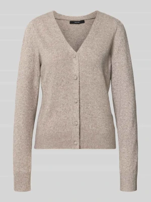 kardigan rozpinany o kroju regular fit z dekoltem w serek model 'DOFFY' Vero Moda Piaskowy