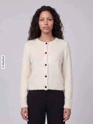 kardigan rozpinany o kroju regular fit z dodatkiem wełny model 'NOVAH' Vero Moda Écru