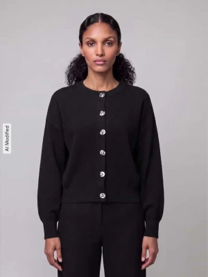 kardigan rozpinany o kroju regular fit z mieszanka wiskozy model 'NOELLA' Vero Moda Czarny