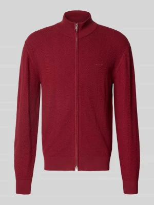 kardigan rozpinany o kroju regular fit z mieszanki bawełny i wełny model 'HERRINGBONE TEXTURE ZIP' Gant Bordowy