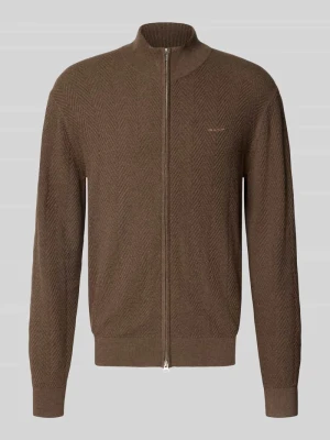kardigan rozpinany o kroju regular fit z mieszanki bawełny i wełny model 'HERRINGBONE TEXTURE ZIP' Gant Ciemnobrązowy