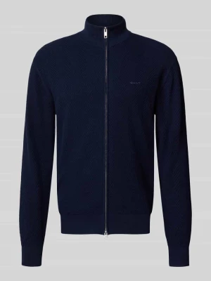 kardigan rozpinany o kroju regular fit z mieszanki bawełny i wełny model 'HERRINGBONE TEXTURE ZIP' Gant Ciemnoniebieski