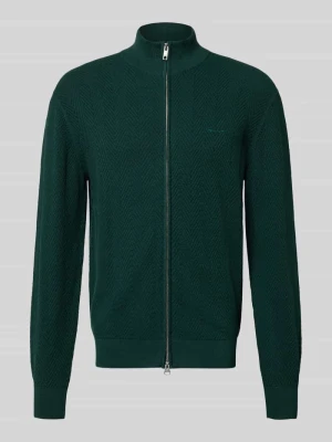 kardigan rozpinany o kroju regular fit z mieszanki bawełny i wełny model 'HERRINGBONE TEXTURE ZIP' Gant Ciemnozielony