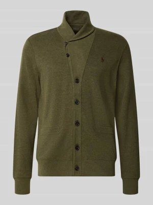 Kardigan rozpinany o kroju regular fit z mieszanki bawełny Polo Ralph Lauren Ciemnozielony melanż