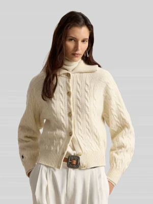 Kardigan rozpinany o kroju regular fit z mieszanki wełny i kaszmiru Polo Ralph Lauren Złamany biały