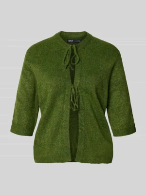 kardigan rozpinany o kroju regular fit z wiązaniem model 'SIMONI' Only Ciemnozielony melanż