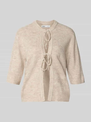 kardigan rozpinany o kroju regular fit z wiązaniem model 'SIMONI' Only Écru melanż