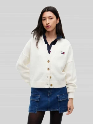 Kardigan rozpinany o kroju relaxed fit z dodatkiem wełny z alpaki i dodatek wełny Tommy Jeans Biały
