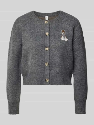 kardigan rozpinany o kroju relaxed fit z haftem model 'TEDDY' Only Średnioszary