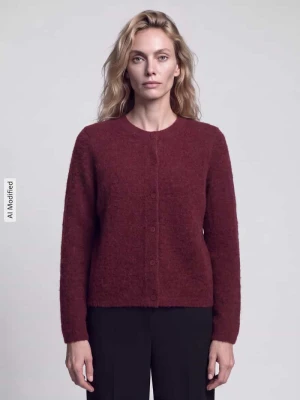 kardigan rozpinany o kroju relaxed fit z mieszanki wełny z domieszką alpaki model 'LULU' Selected Bordowy