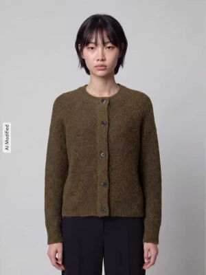 kardigan rozpinany o kroju relaxed fit z mieszanka wełny model 'LULU' Selected Oliwkowy