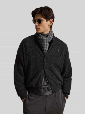 Kardigan rozpinany o kroju relaxed fit z mieszanki wełny i kaszmiru ze ściegiem warkoczowym Polo Ralph Lauren Ciemnoszary
