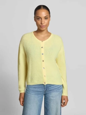 Kardigan rozpinany o kroju relaxed fit z mieszanki wełny z domieszką lnu American Vintage Jasnożółty